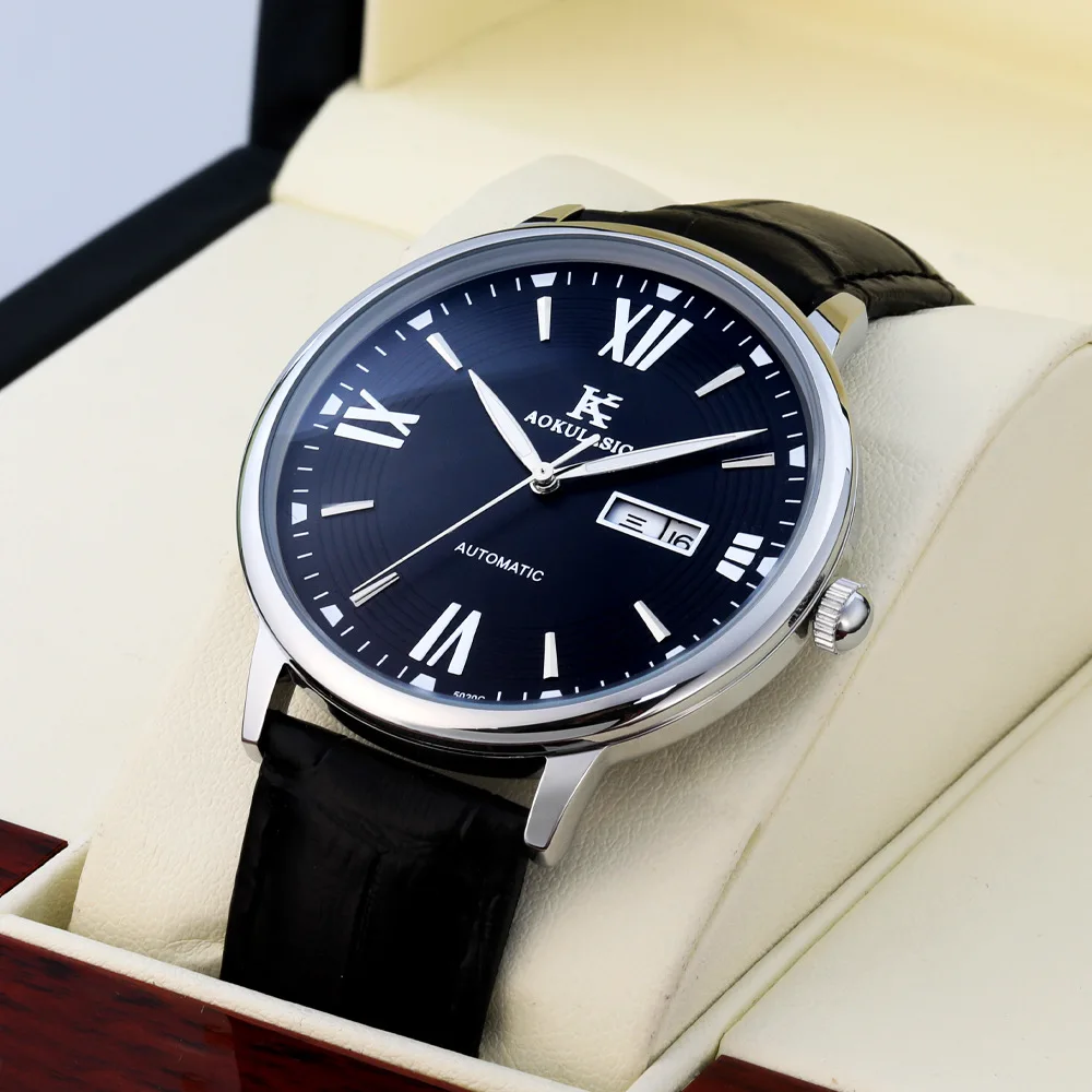 ساعة AOKULASIC للرجال ميكانيكية أوتوماتيكية رفيعة للغاية ذاتية اللف مقاومة للماء ومضيئة وبسيطة للأعمال #1
