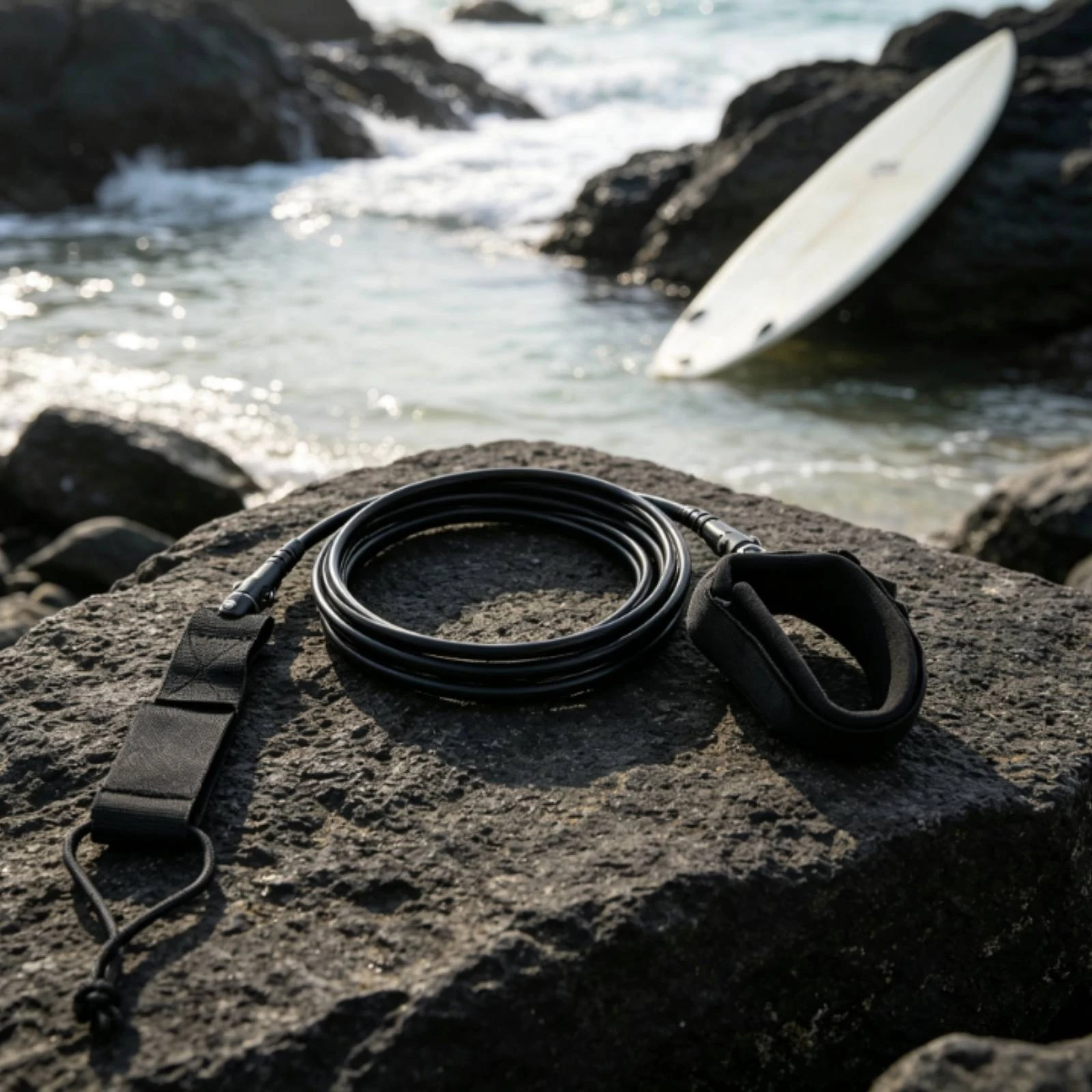 Surfboard Leash with Ankle Cuff Strong Coiled Leash Leg Rope Corrosion Resistant Safe for Surfers, Surfing, Paddleboarding