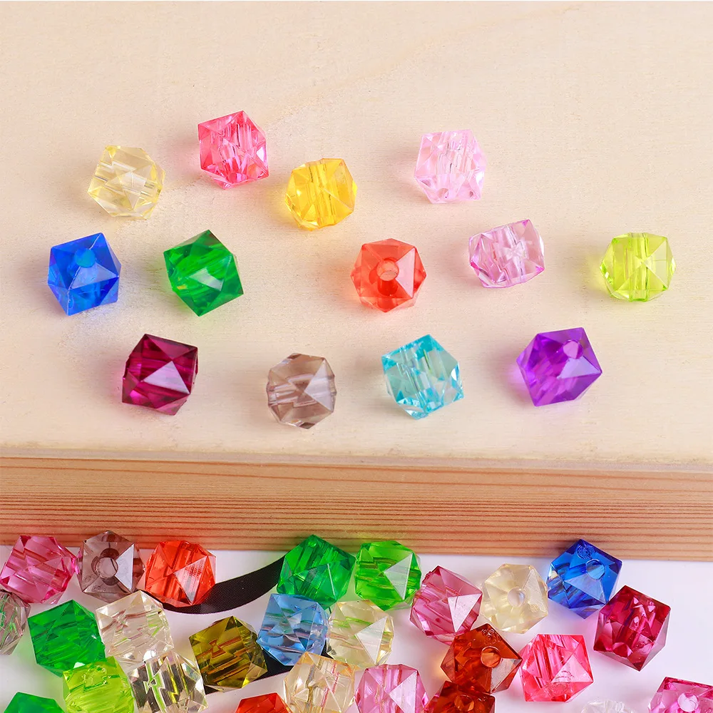 Wholesale Random Mix 8mm /10mm/12mm Transparent Square Rhombus Acrylic Loose Spacer Beads For Jewelry Making Handmade Diy