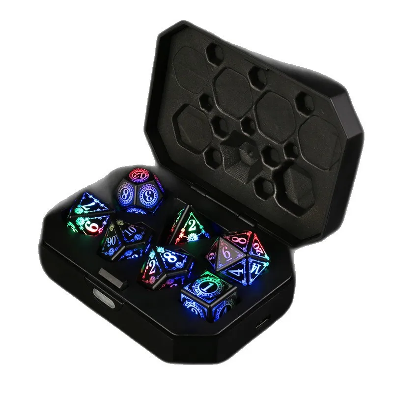 Rechargeable LED Dice Set 7 Pcs Glowing Polyhedral Electronic Dice for Tabletop RPG Role Playing Board Games