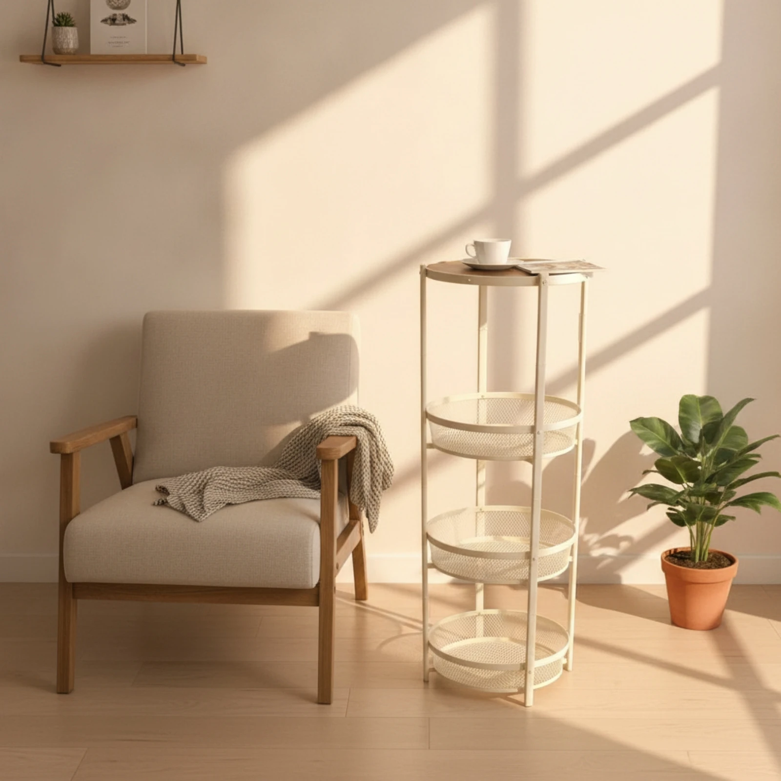Rolling Cart with Wood Top Space-Saving Side Table with Storage Folding Table with Shelves Mobile Furniture Long-Lasting