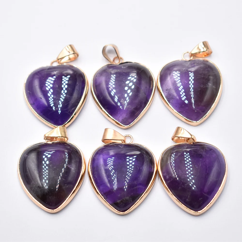 wholesale 6pcs/lot fashion good quality  natural stone mixed gold color lside heart pendants 25mm for jewelry making free