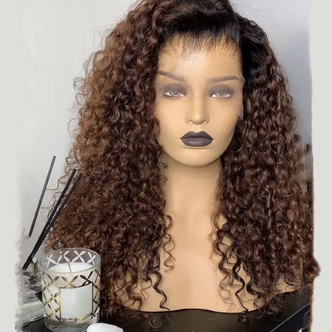 

180 Density Soft Ombre Blonde 26Inch Long Kinky Curly Lace Front Wigs For Women With Baby Hair Synthetic Fiber Deep Part Daily