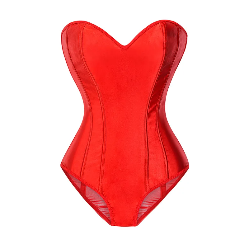 Lencería Sexy y Linda de Conejita, Body Rojo de Una Pieza con Corsé de Encaje y Malla para Fiesta y Club
