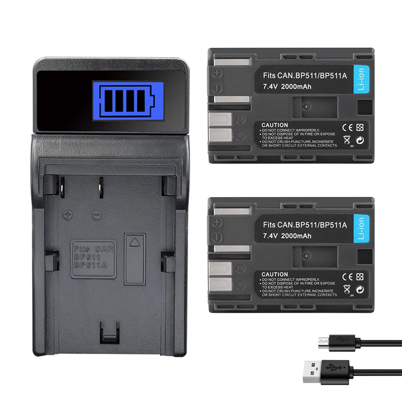 2000mah Battery BP-511A for Canon EOS 300D 50D 40D 30D 5D 20D 10D D60 G6 BP511 FV40 FV30 FV100 BP511 Camera Batteries Charger