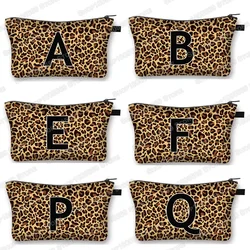 Leopard alphabet cosmetic case A-Z letters makeup bag lipstick napkin organizer zipper pouch women cosmetic bag Bridesmaid Gift