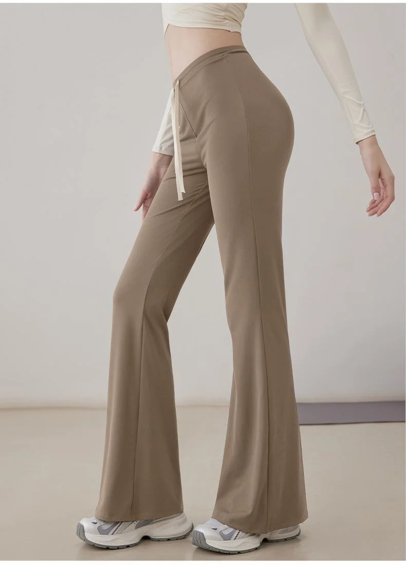 

Yoga Pants Autumn Winter Women Calf-Length Lounge Bell-Bottomed Commuter-Style Elegance Neutral Couple Elasticated Stripes Girls