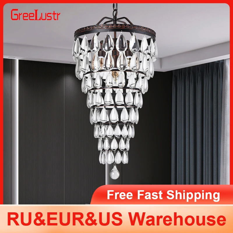 Nordic Chandelier Crystal Luxury Ceiling Lamp Led Stainless Steel Lustre Hanging Light Home Decor Waterdrop Designed Fixture