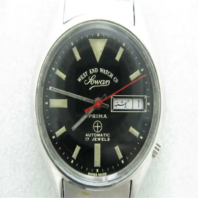 1980s Persian Middle East westend double calendar black plate military watch Eta 2836 movement