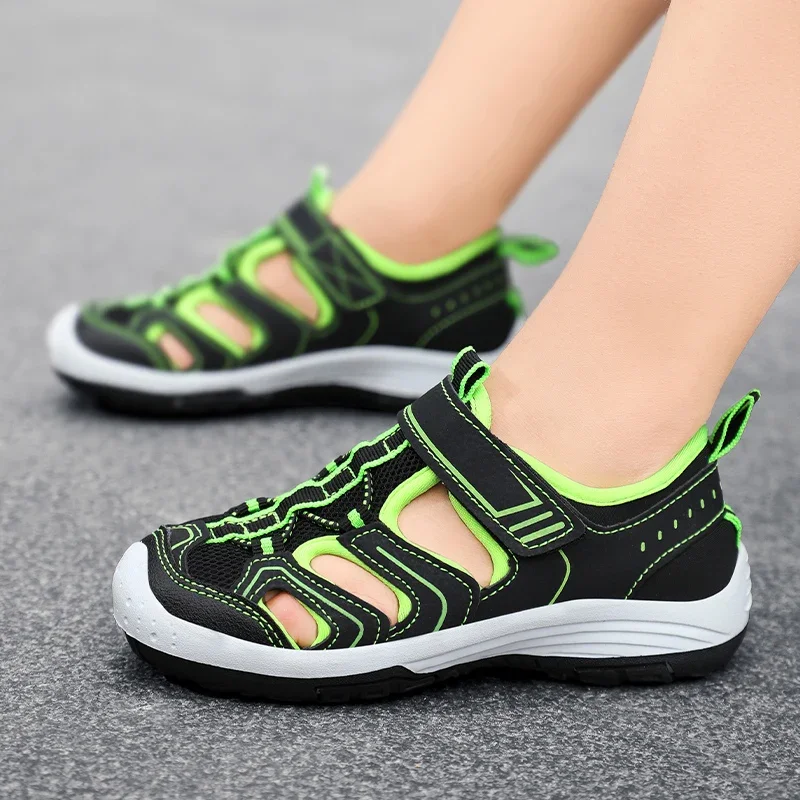 

Children's Sandals Summer New Breathable Boys' Sports Sandals Anti Slip Hollow Hook&Loop Wear Resistant Kid's Beach Shoes