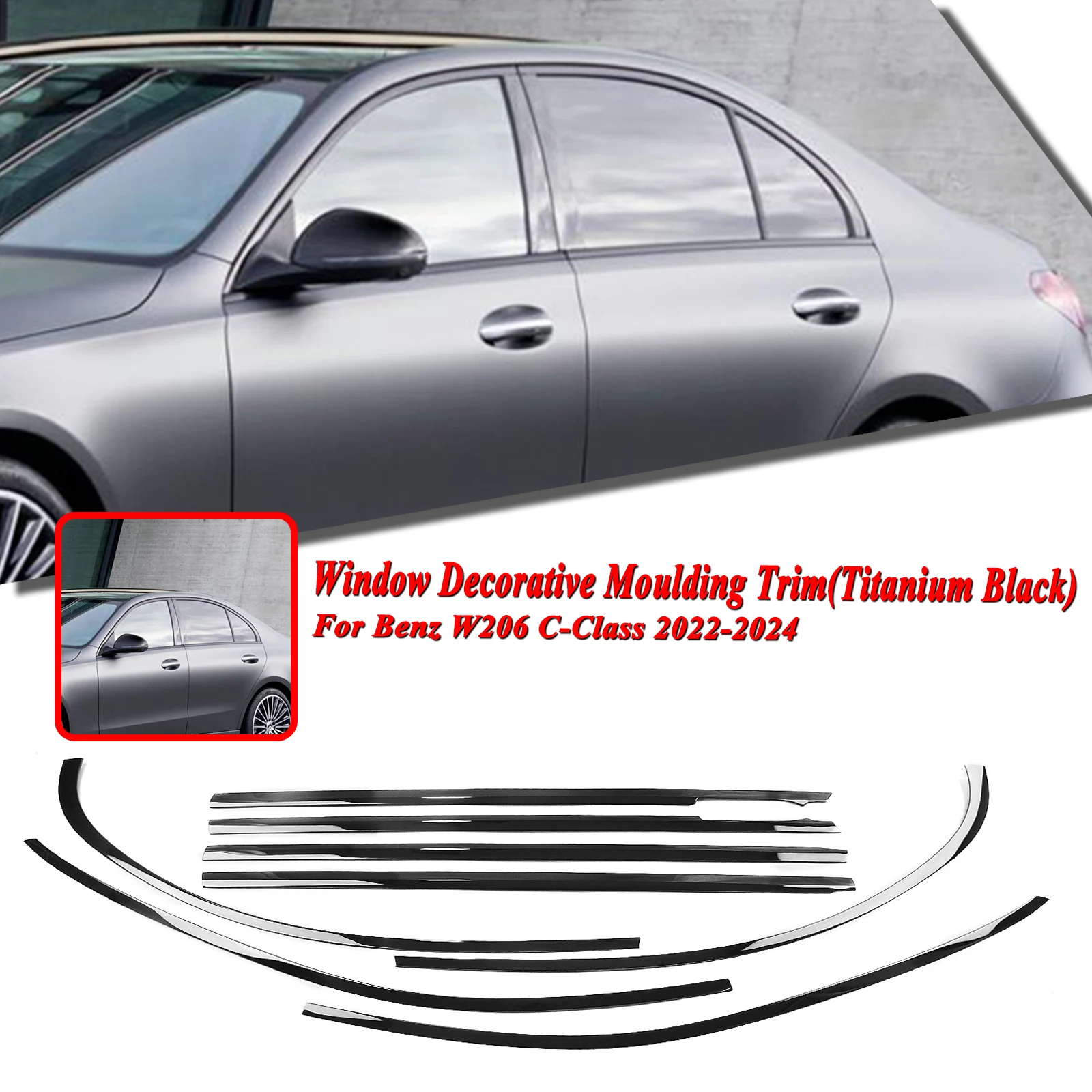 For Mercedes Benz C Class W206 2022-2024 Exterior Window Trim Strip Door Waterproof Seal Shade Moulding Decorative