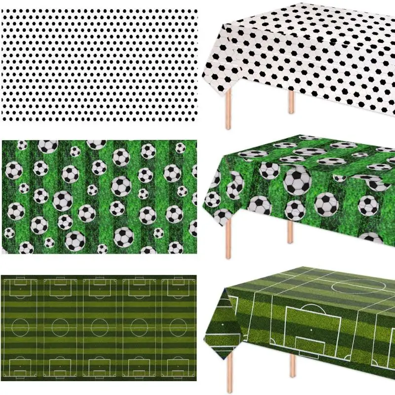 Hot Soccer Themed Green Disposable Tablecloth Football Field Striped Tablecloth Boys' Birthday Party Single Party Outdoor Event