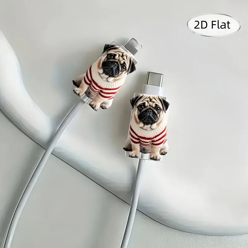 2pcs Cute Red and White Sweater Khabby Dog Data Cable Protector Anti Folding For iPhone For Samsung Type-C Data Cable Protector