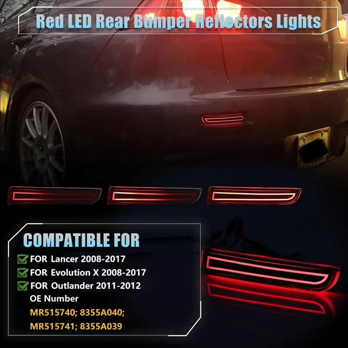 #30C LED Rear Reflector Bumper Fog Light for Mitsubishi Lancer 2008-2017,Tail Light,(plastic)