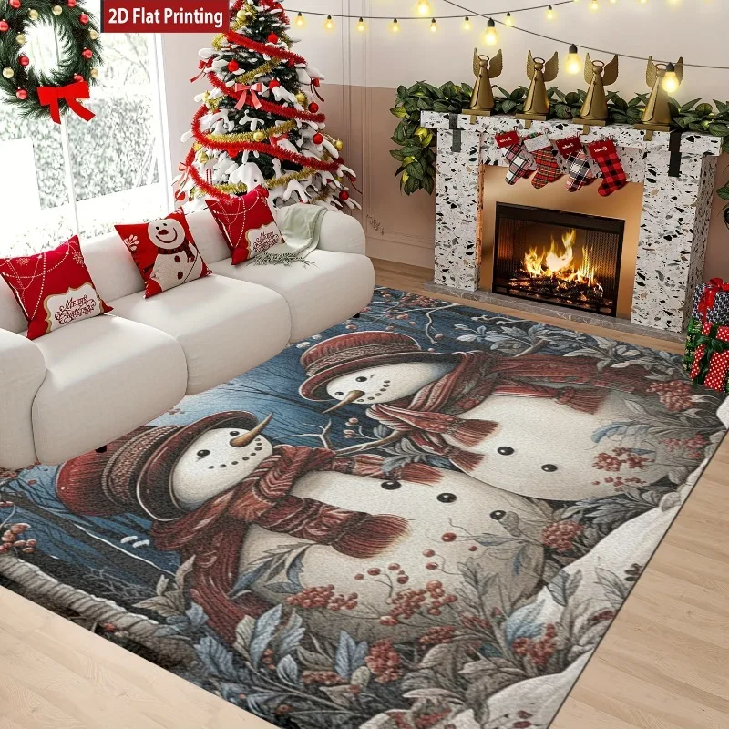 Pink Snow Castle Christmas Area Rug Snowy Winter Building Pine Tree Art Print Large Floor Mat Festive Holiday Home Decor Carpet