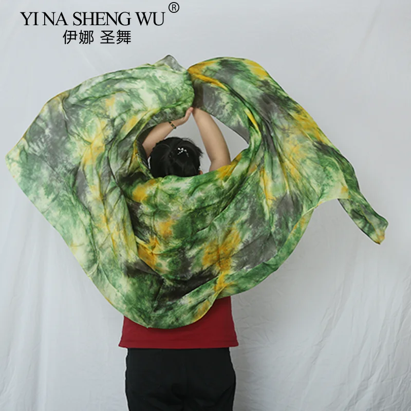 حجاب حريري يُرمي يدويًا للنساء ، حجاب حريري حقيقي لأداء الرقص الشرقي ، إكسسوارات صبغة ربط ، 5 أحجام #6