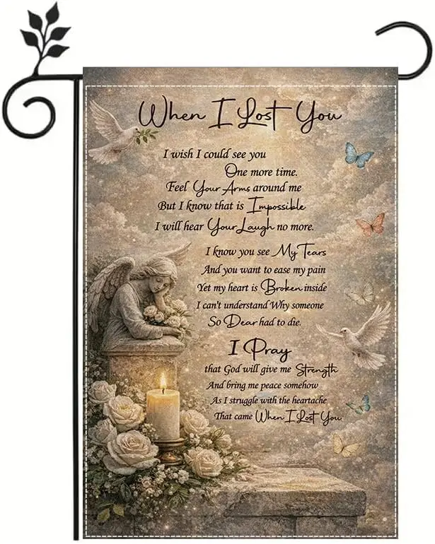 Memorial Garden Flag 12x18 Inch, Sympathy Angel Garden Flag “When I Lost You”, Remembrance Outdoor Yard Lawn Porch Decorativ jjp