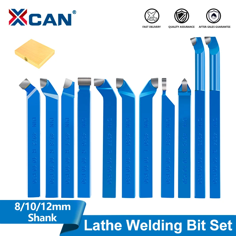 XCAN 11pcs Metal Lathe Turning Tool Set 8/10/12mm Shank Boring Bit Set  Carbide Tip Cutting Mini Lathe Tool Set For Metalworking