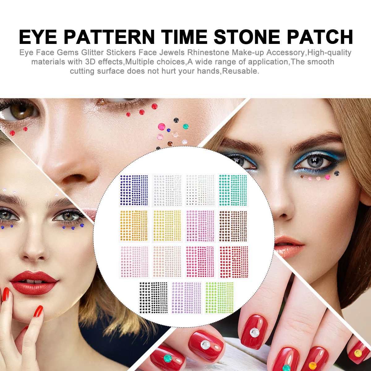 

15pcs Diy Face Rhinestone Stickers Colorful Eye Jewels For Festival Wedding Party Body Art Supplies Nail Beads Stickers