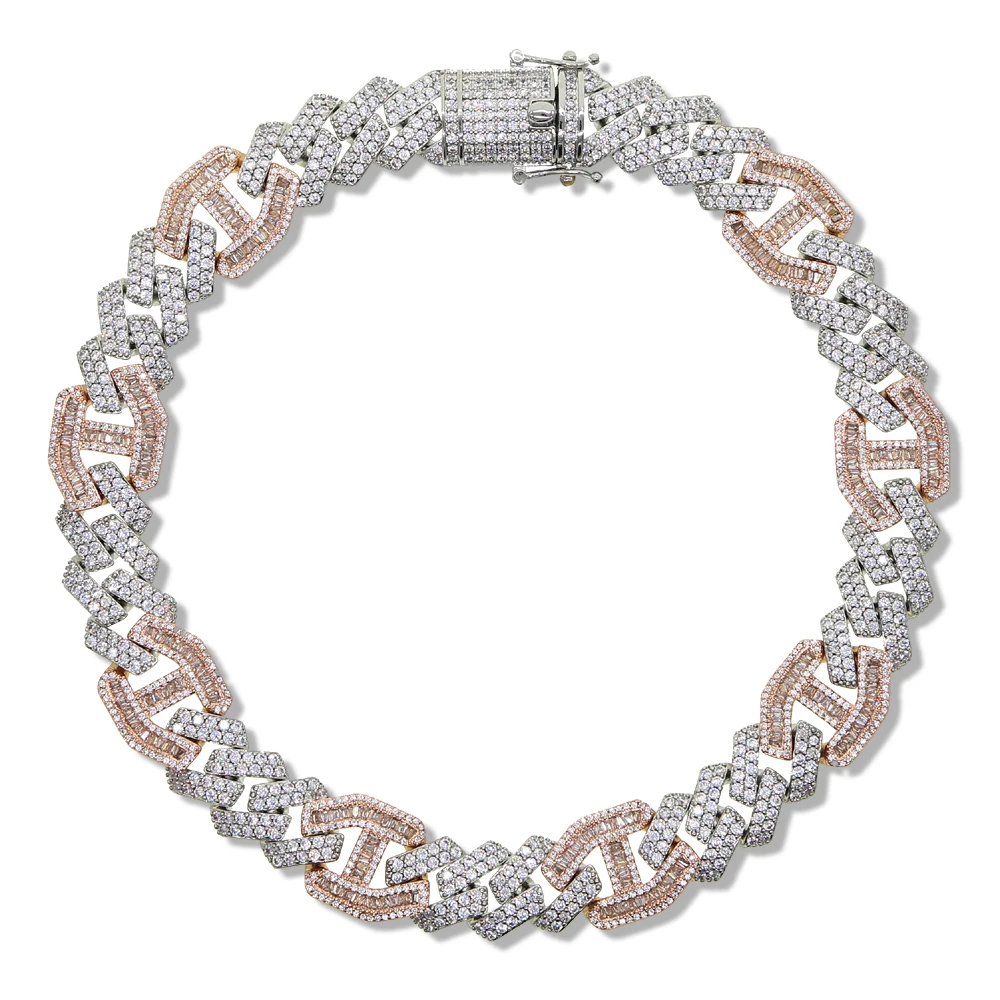 New Iced Out Infinity Cuban Chain Necklace Two Tone Color 15mm Bling CZ Choker Hip Hop Chunky Women Men Jewelry