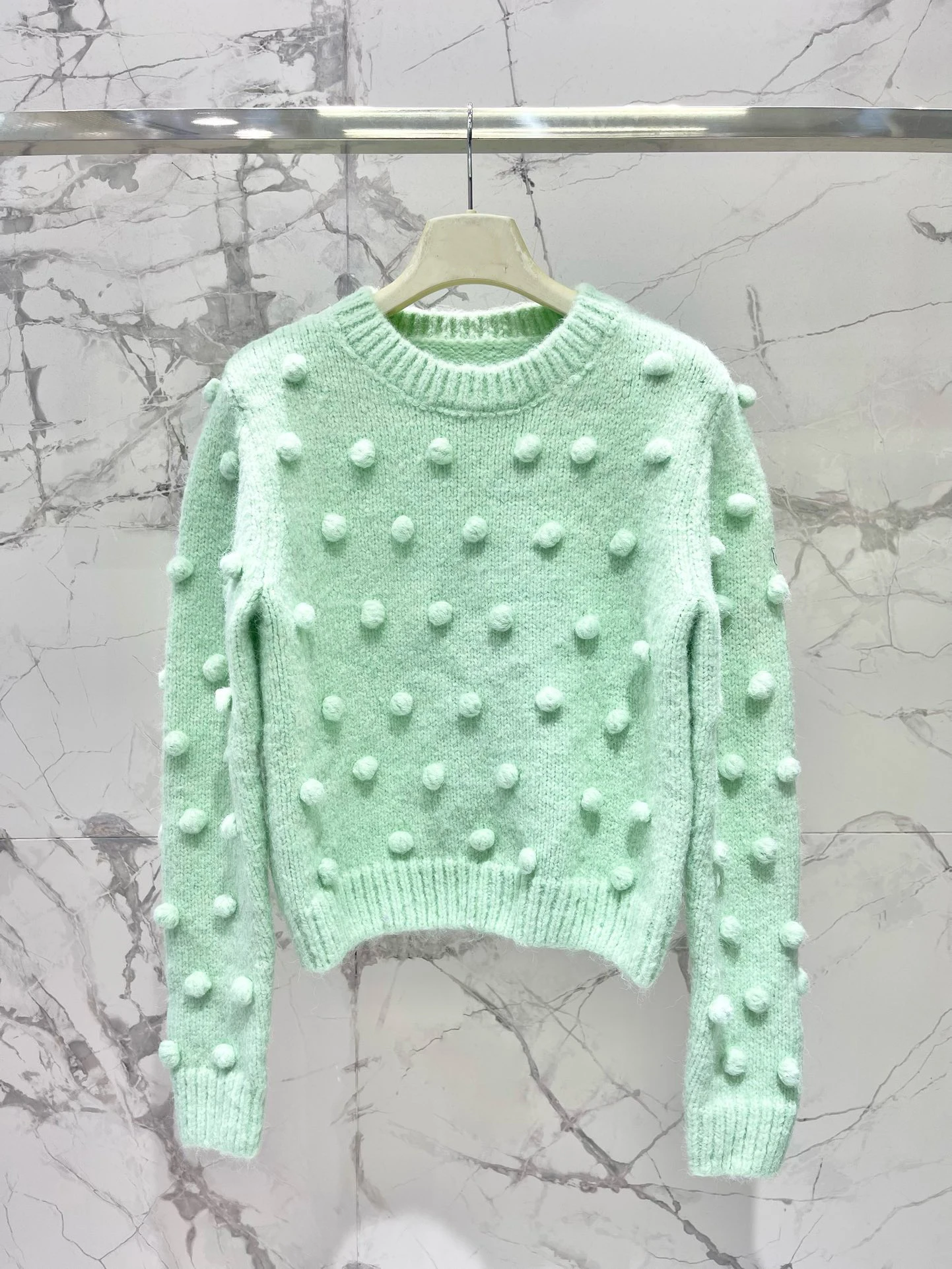 

EVACANDIS Wool Blend Light Green High Quality Women New O-Neck Long Sleeve Solid Casual Knitted Pullover Tops Sweet Chic Sweater