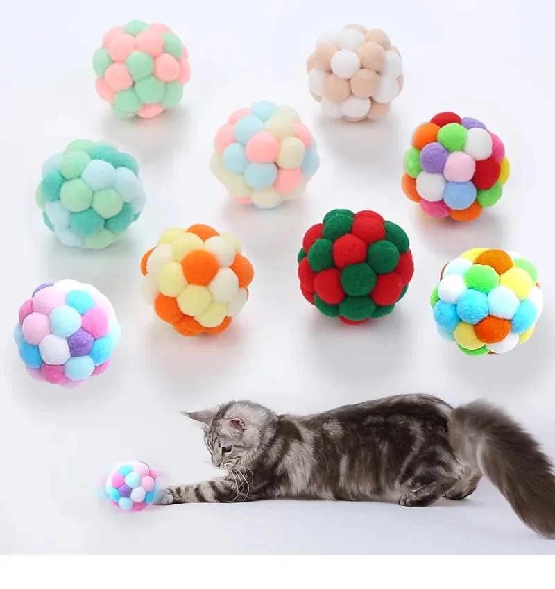 

Игрушки для кошек, красочный колокольчик ручной работы, эластичный шарик, интерактивные принадлежности для домашних животных