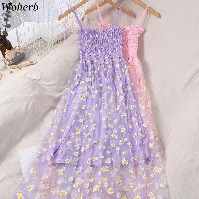 2024 Vestidos De Mujer Sweet Ruffled Dress Women A-line Gauze Sling Robe Femme Pleated Backless Flower Fashion Summer Dresses