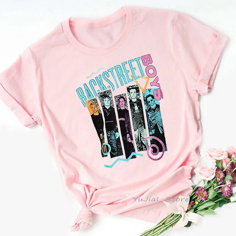 Camiseta negra de Backstreet Boys World para mujer, camiseta Harajuku de moda, camiseta de manga corta para mujer, camiseta para amante de la música