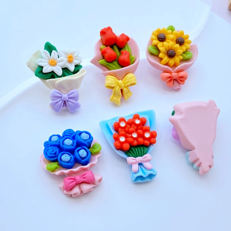 6/12Pcs New Cute Mini Simulated Bouquet/Flower Flat Back Resin Cabochons Scrapbooking DIY Jewelry Craft Decoration Accessories