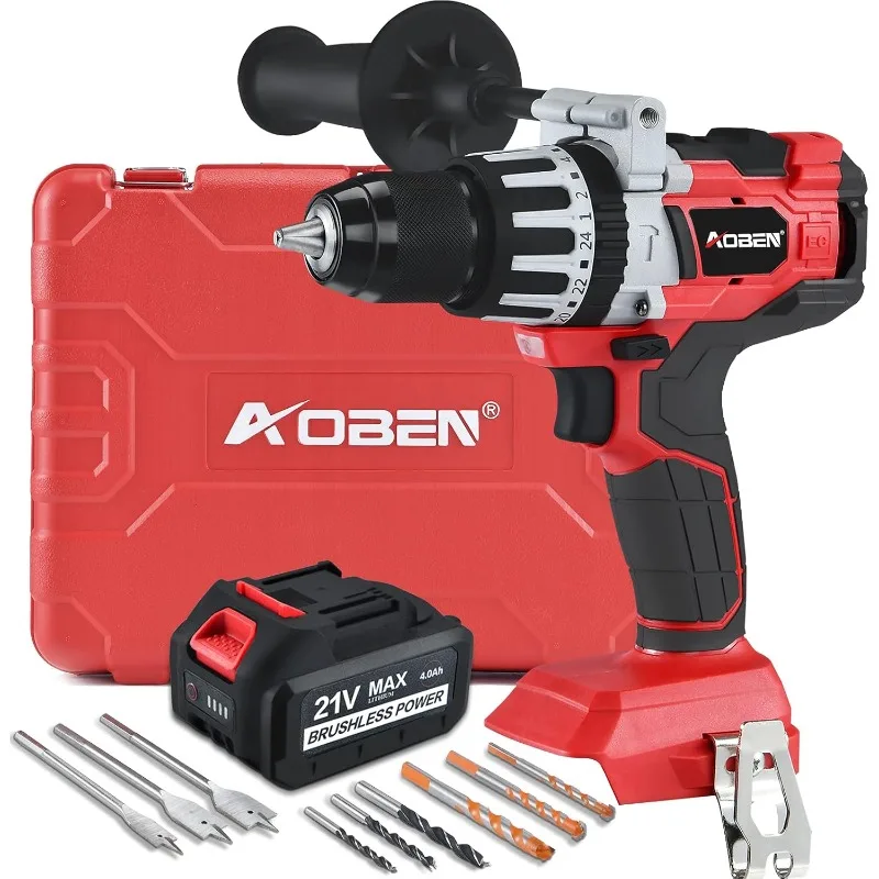 2025  21V Cordless Hammer Drill with 4.0Ah Li-ion Battery and Charger, Auxiliary Handle, Variable Speed