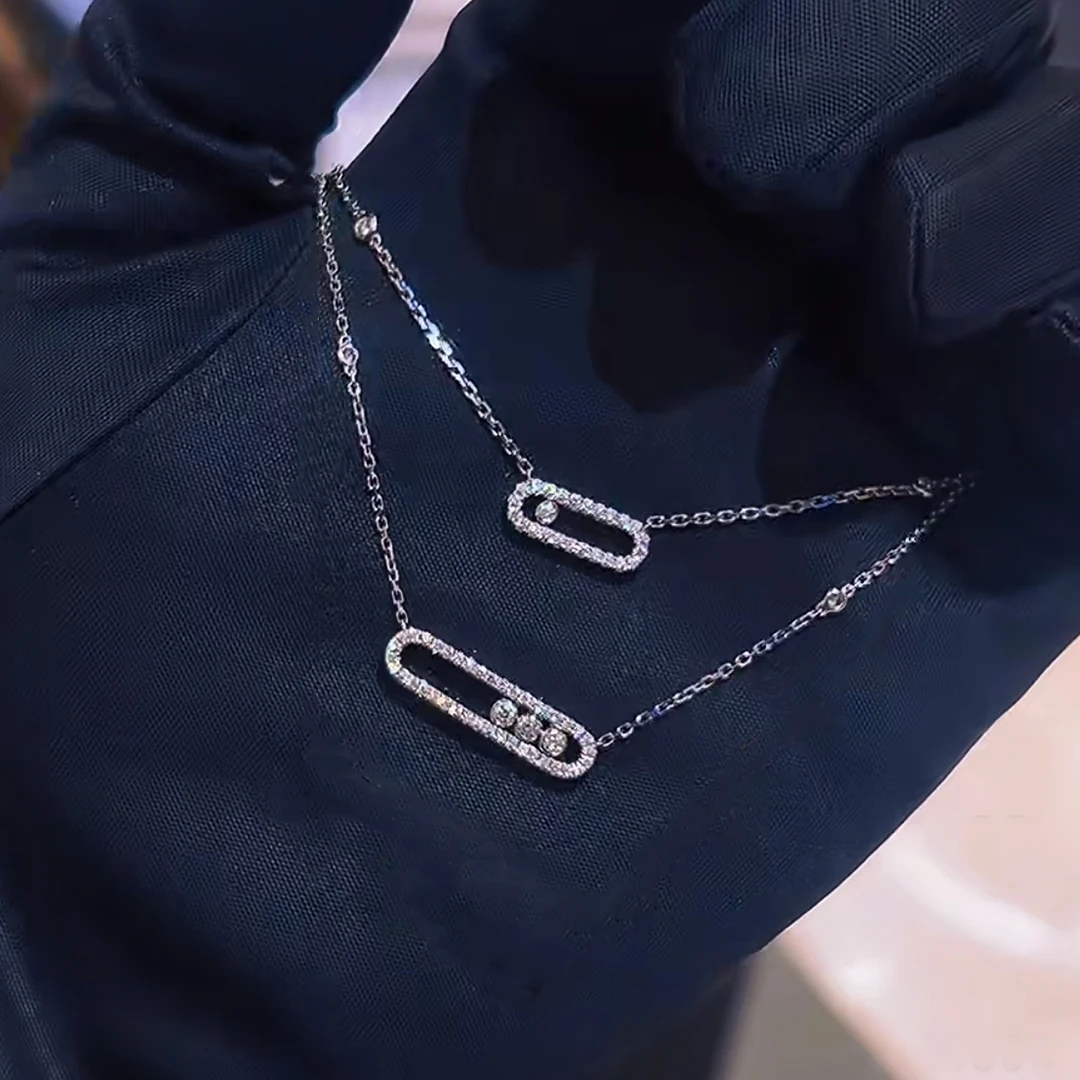 

925 sterling silver 18K gold-plated classic women's diamond necklace for weddings. Sliding diamonds