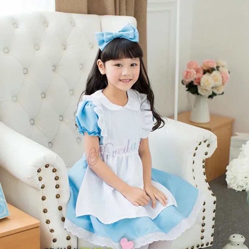 Halloween Baby Kids Girls Anime Alice Adventures Blu Fancy Party Dress Alice Dream Child Sissy Maid Lolita Costume Cosplay