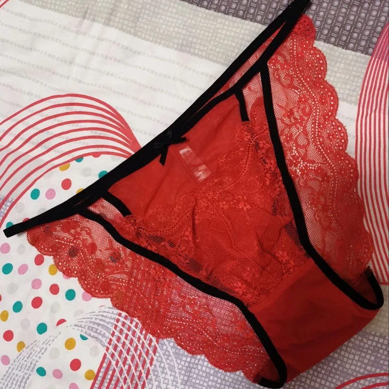 Men Lace Hollow Out Briefs Sheer Mesh Transparent Convex Pouch Panties Soft Breathable Comfort Sexy Low Rise CD Underwear
