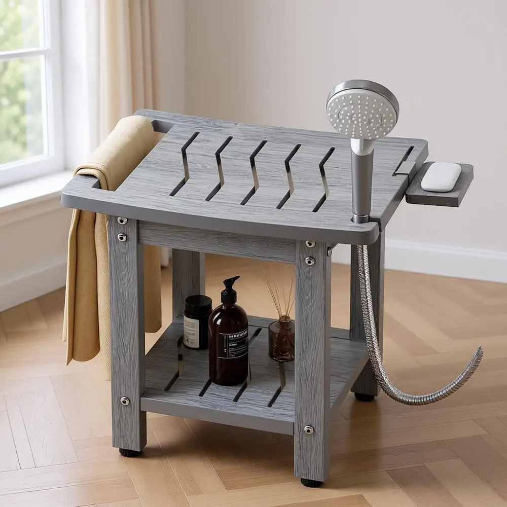 

Прочный водонепроницаемый стул для душа с ручкой и полкой, выдерживает до 180 кг, идеально подходит для ванных комнат и использования на открытом воздухе