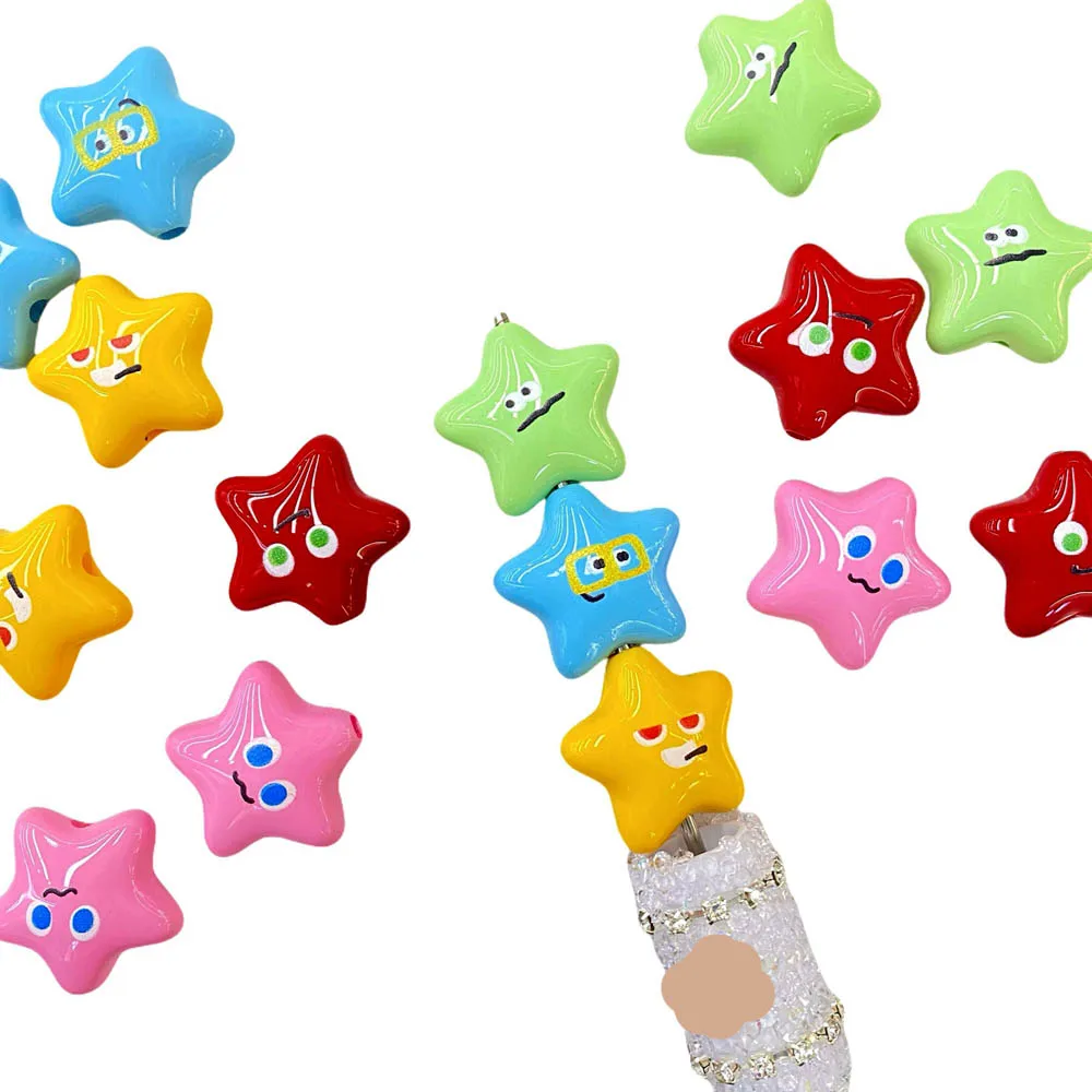 20pcs/lot DIY Creative Resin Five-pointed Star Beads Color Animal Smile Face Mobile Chains Handmade Beaded Materials N263