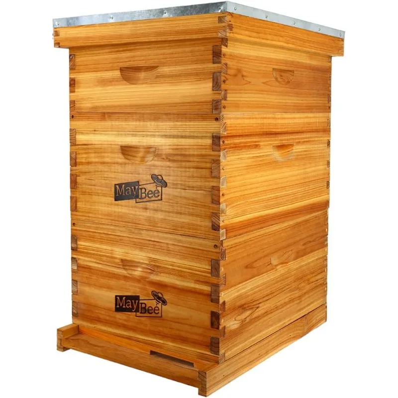 10-Frame Langstroth Beehive Dipped in 100% Beeswax, Complete Bee Hives and Supplies Starter Kit Includes 2 Deep Hive Bee Box