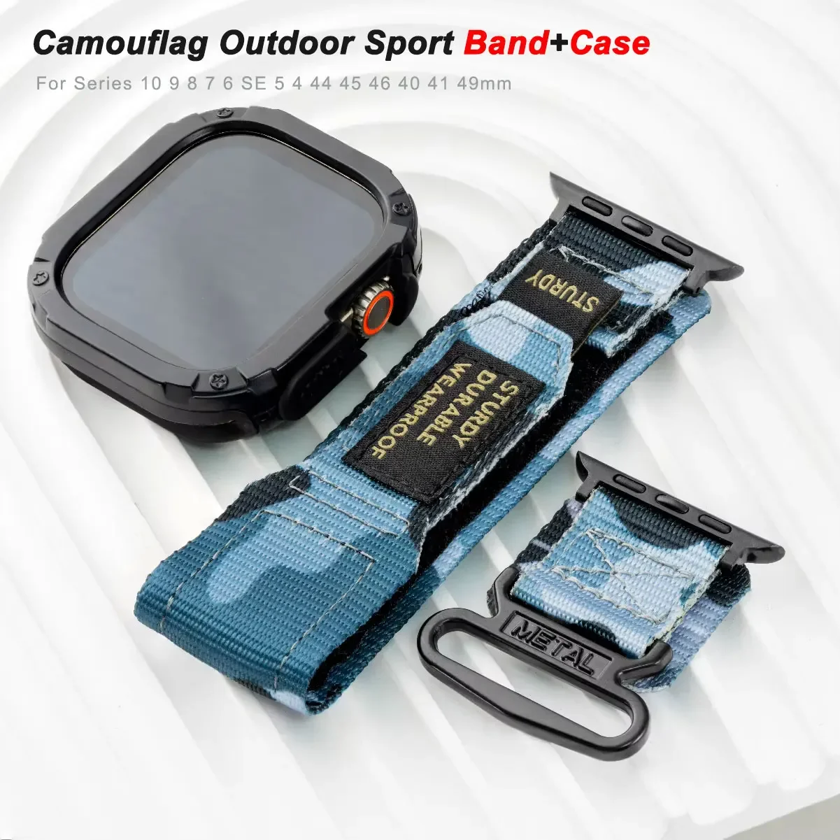 حزام نايلون + حافظة لساعة أبل الترا باند 42 46 مللي متر 49 مللي متر 44 مللي متر 41 مللي متر 45 مللي متر 40 مللي متر سوار رياضي تكتيكي لسلسلة Iwatch 10 9 8 7