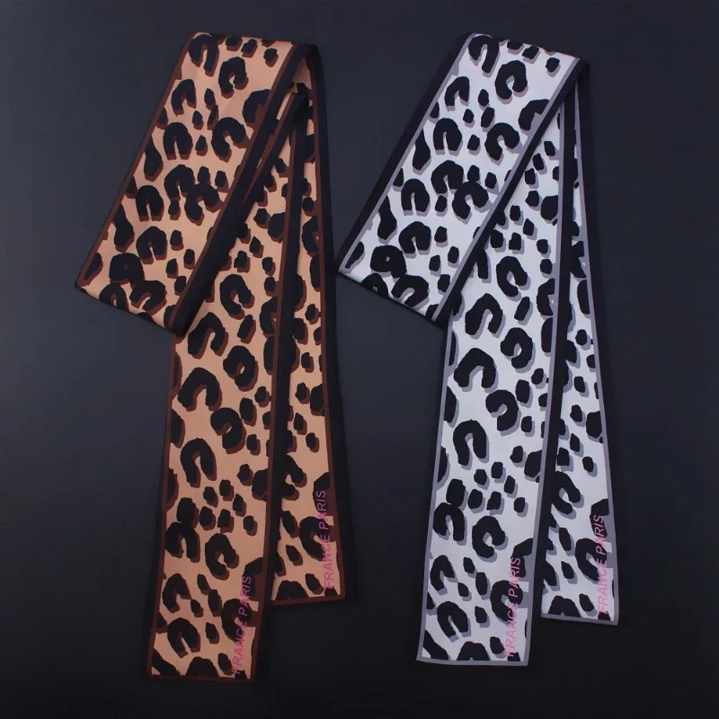 Europe And The United States Leopard Print New Silk Scarf Tied Bag Small Ribbon Scarf Small Scarf Ribbon Hair Band Small Scarf