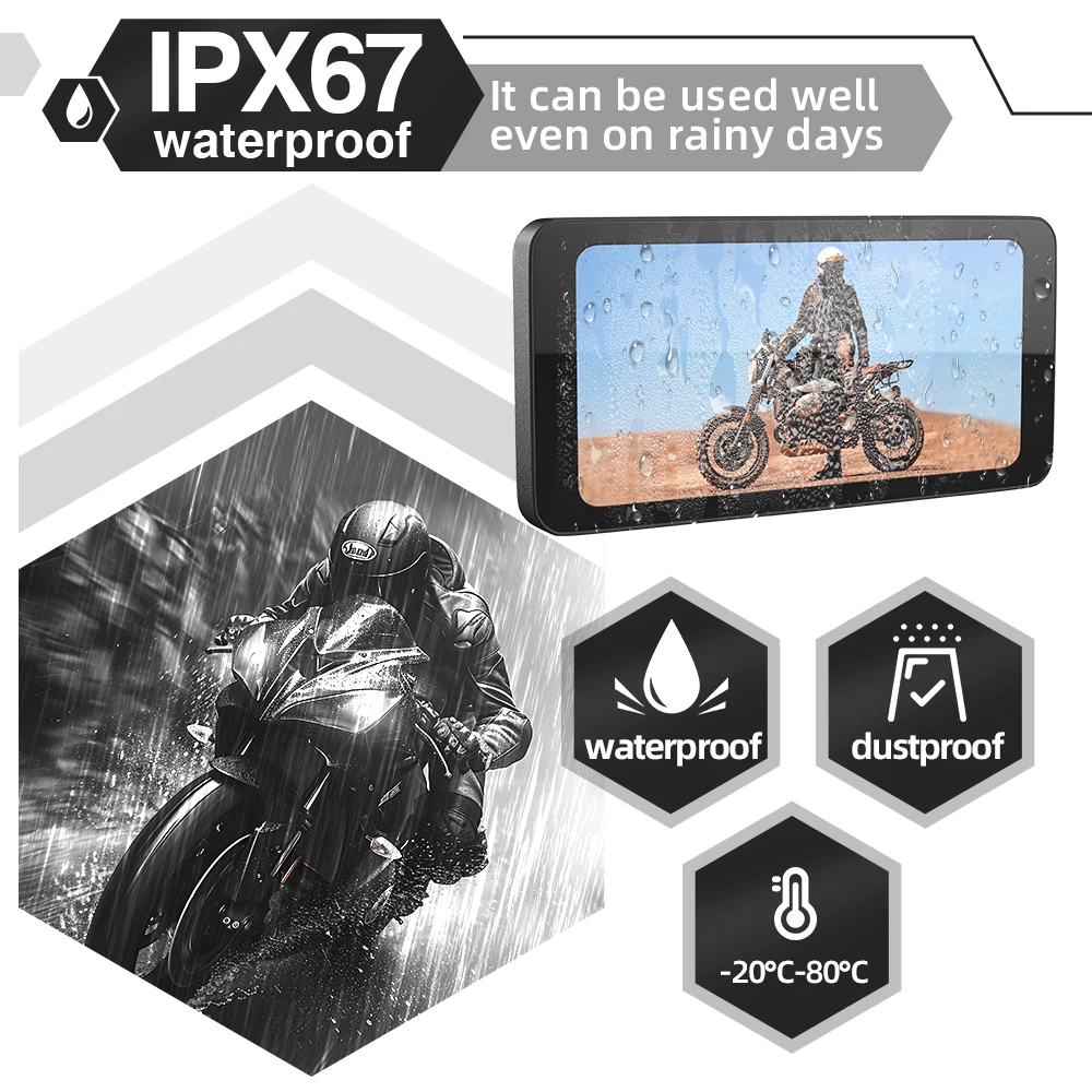 6.5 polegada motocicleta carplay android monitor de navegação automática exibição pressão dos pneus portátil tela ips à prova dwaterproof água aux