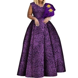 Bintarealwax Dashiki Vestidos estampados africanos Bazin vestido de fiesta de un solo hombro Vestidos de talla grande Vestidos africanos para mujeres WY3834