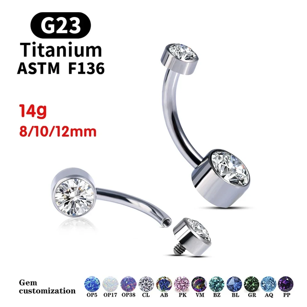 

G23 Titanium ASTM F136 Titanium Internally Threaded Top Bezel Set CZ Belly Button Ring Piercing jewelry