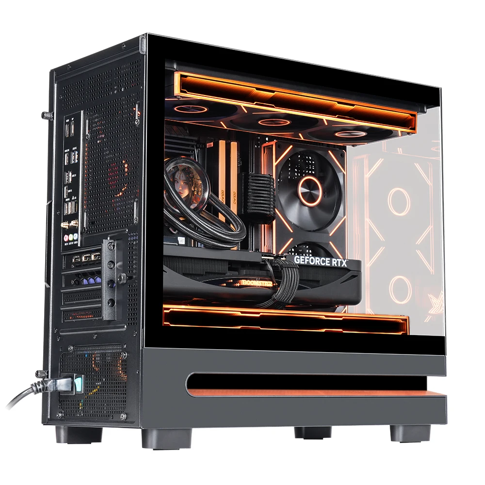 WJCOOLMAN Star Isle MATX/ITX RGB Light Strip PC Gaming Case 270° Sea View Room 360 Water Cooler Desktop Computer Chassis