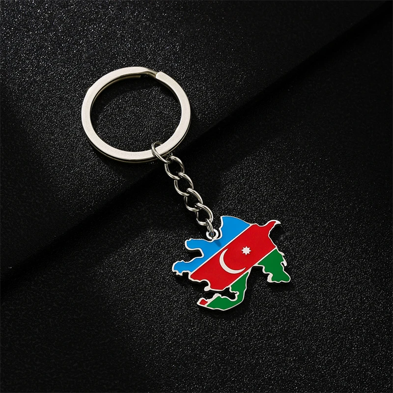 سلسلة مفاتيح من الفولاذ المقاوم للصدأ ، رمز شعار الأزربايك ، مجوهرات عرقية ووطنية ، لون ذهبي وفضي