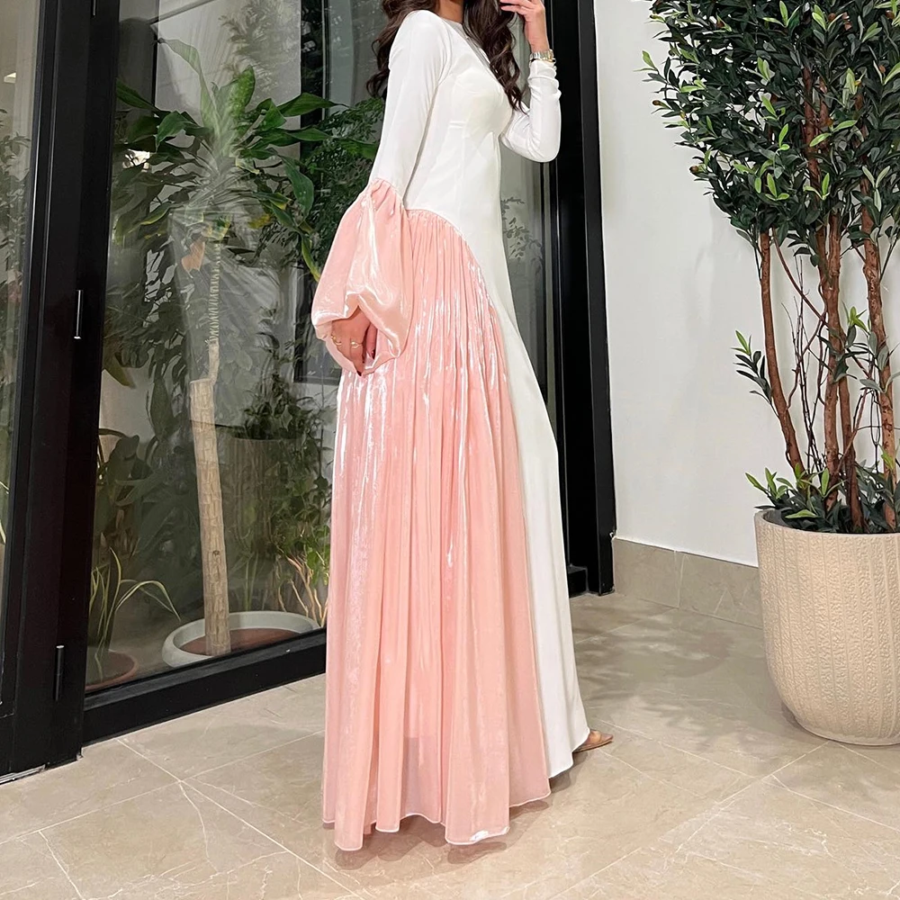 Temperament Jersey A-Line Flare sleeves Evening Dress O-neck Long Sleeves Floor Length Sweep Train Photo Color فساتين سهرة