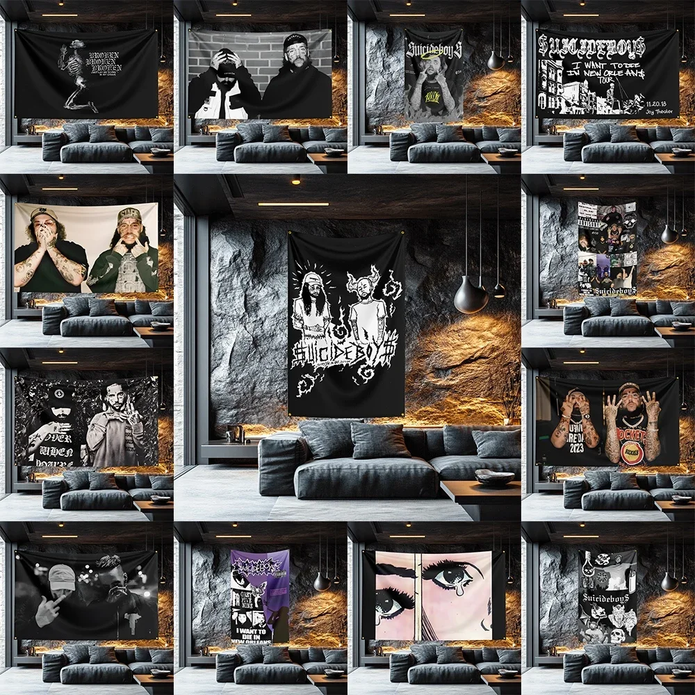 Suicide Boy Style Rock Flag   Polyester Wall Hanging For Concert Room Decor Enthusiast Gift