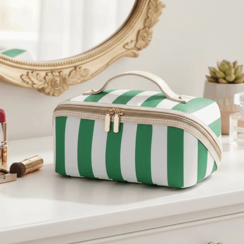 Vintage Women's Cosmetic Bag Zipper Polka Dot/Striped Travel Cosmetic Case Lightweight Large Capacity Women's Toiletry Organizer