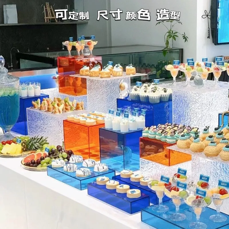 Acrylic dessert table, stone pattern display seat, banquet arrangement rack