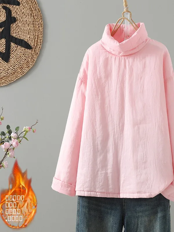 Zimowy płaszcz bawełniany Jaet Thiened o luźnym kroju, ciepła odzież wewnętrzna, jednolity kolor, okrągły dekolt, bawełniany płaszcz ocieplany dla kobiet.