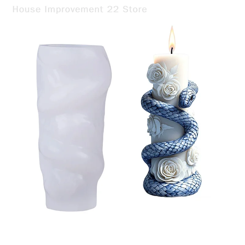 Snake Coiled Around Pillar Relief Cylindrical Candle Silicone Mold Cylinder Resin Silicone Mould Coiled Snake Gypsum Molds