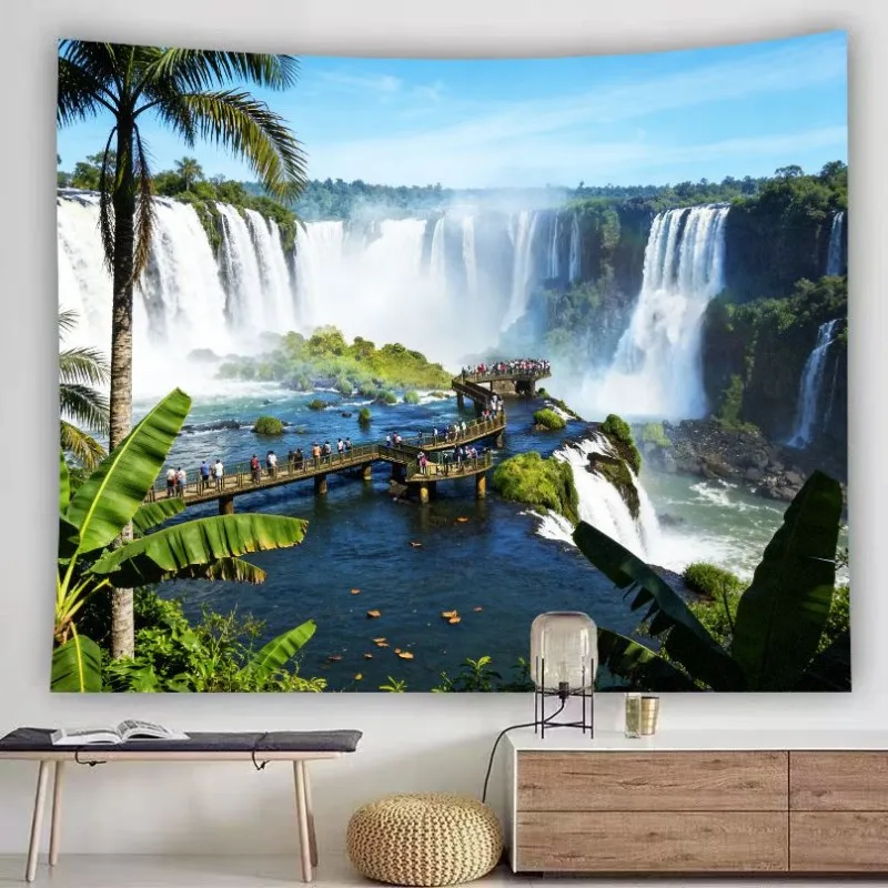 VIKAMA Waterfall Cliff Sunset Tapestry Nature Landscape Aesthetic Room Decor